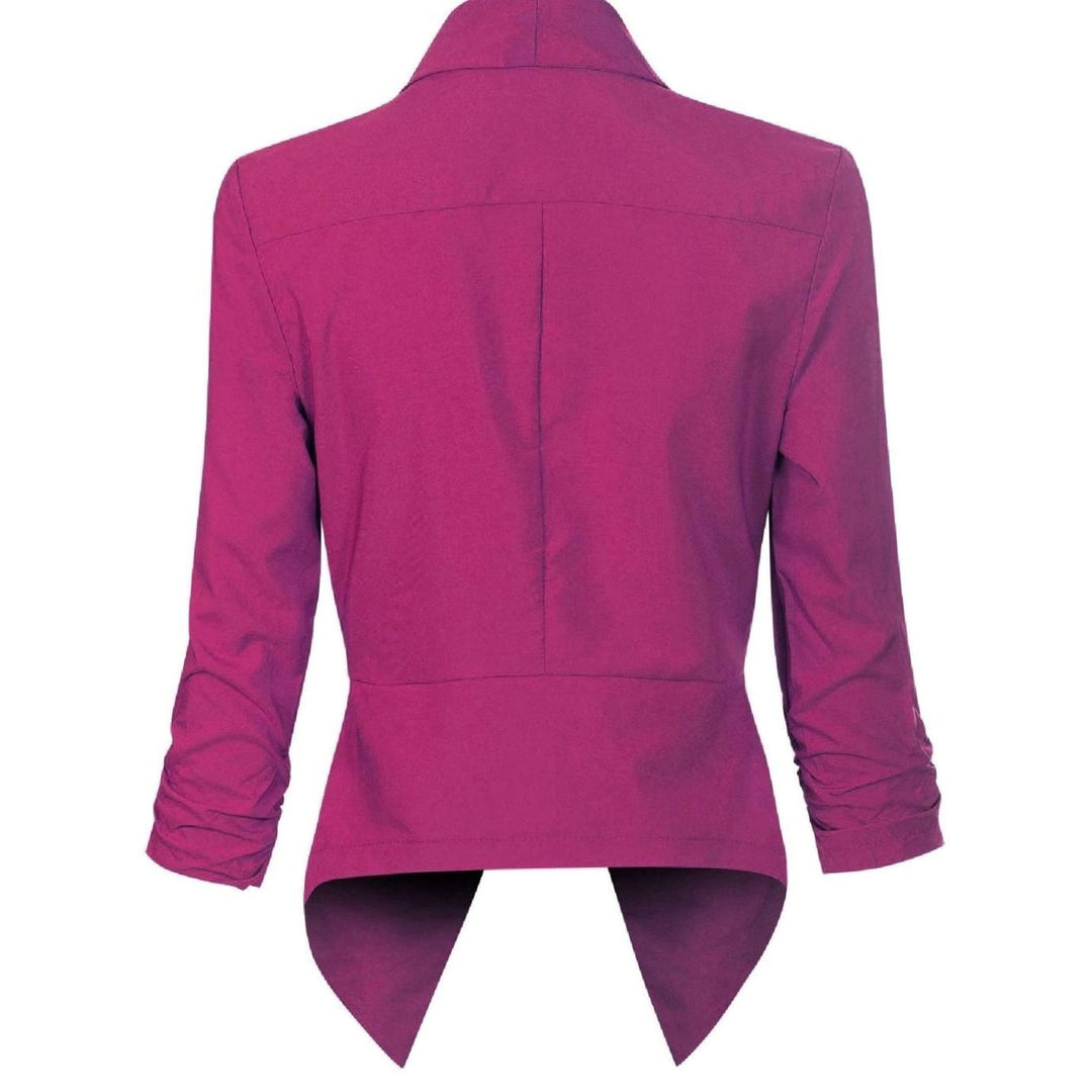 Offene Damen-Langarm-Blazer mit Wasserfallkragen gerafften Ärmeln