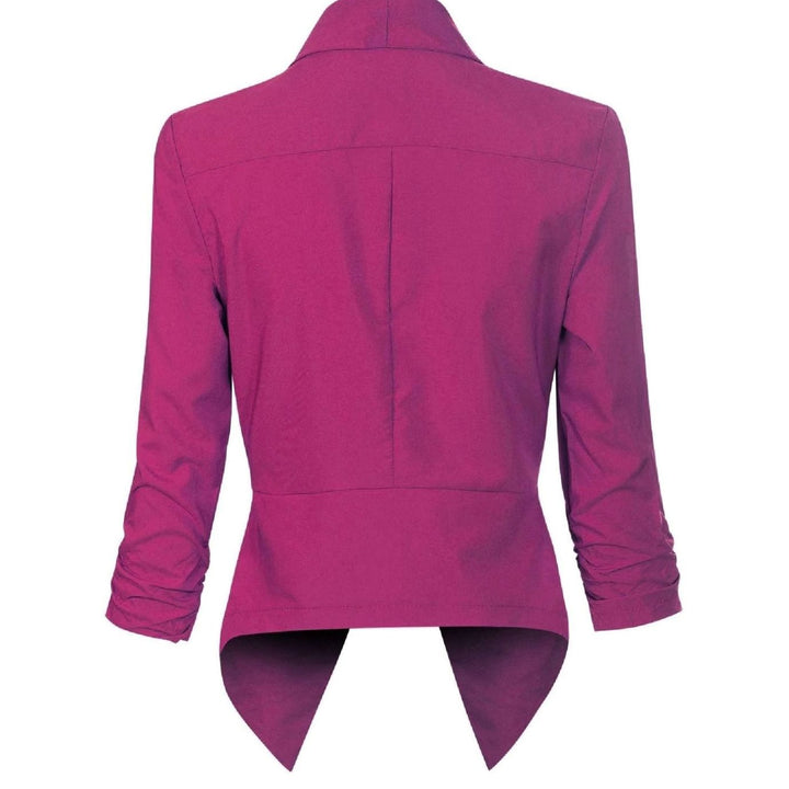 Offene Damen-Langarm-Blazer mit Wasserfallkragen gerafften Ärmeln