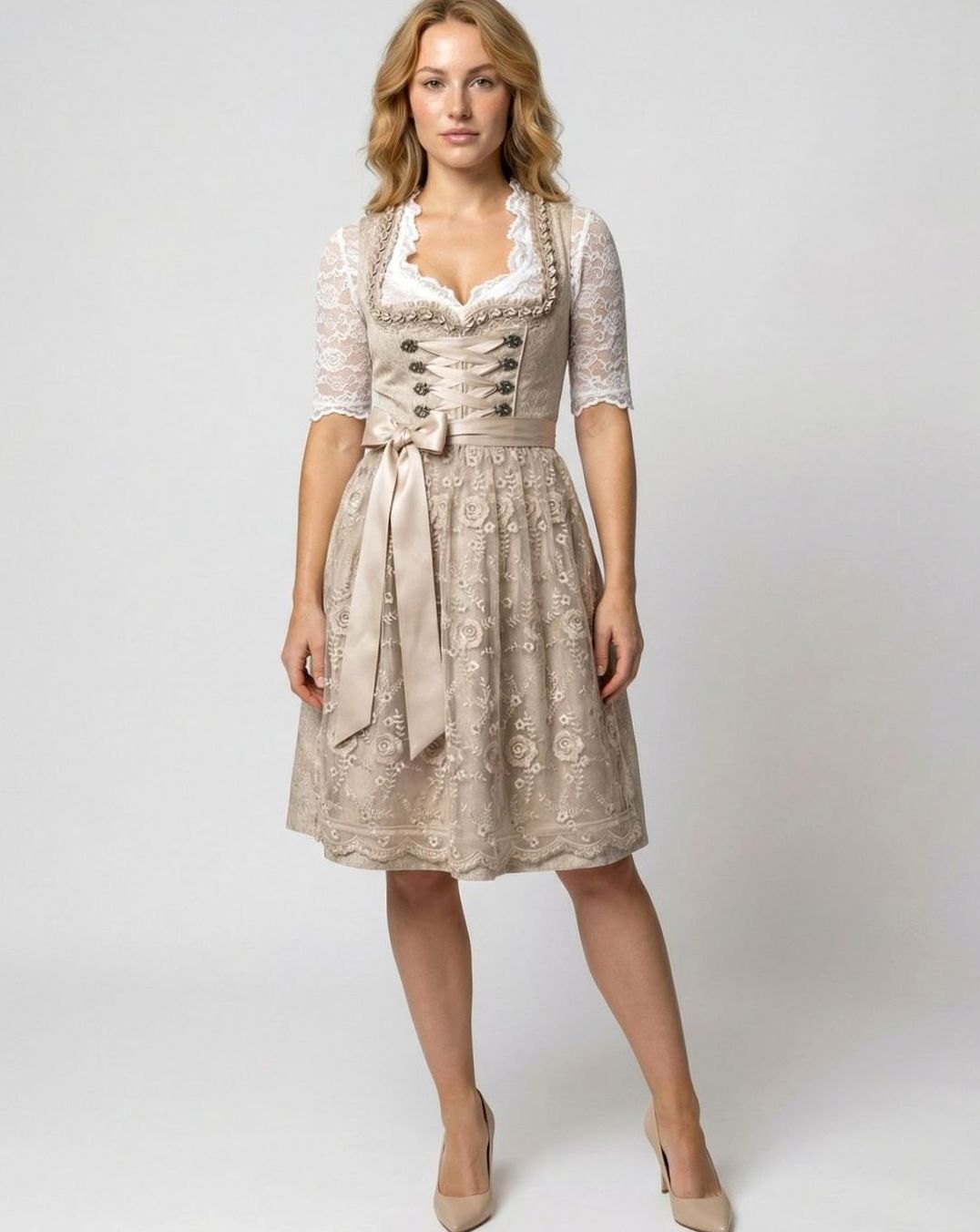 Oktoberfest Dirndl Kleid Damen Romantisches Blumen Spitzenbluse