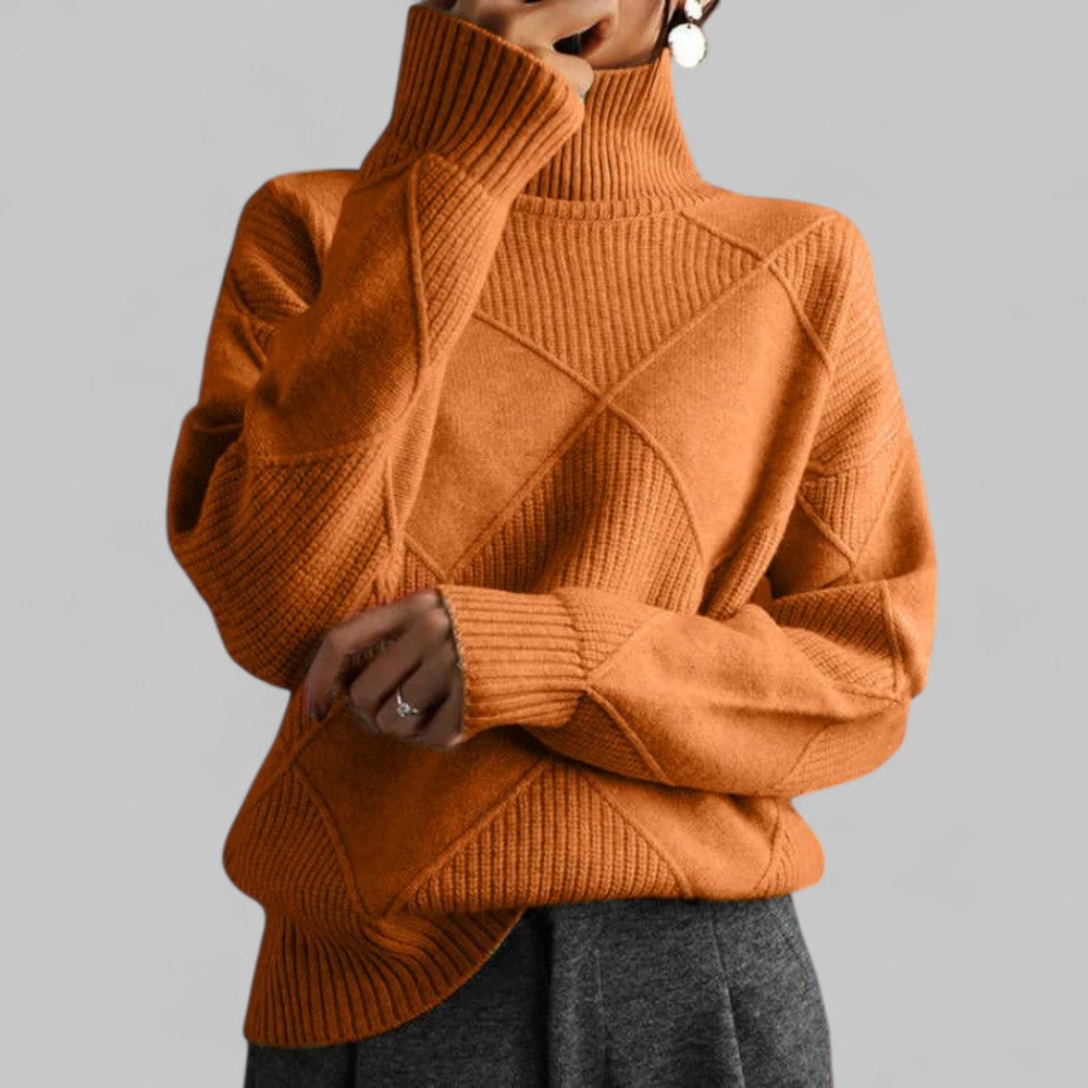 Barbara | Damen Oversized Winterpullover mit Muster und Rollkragen