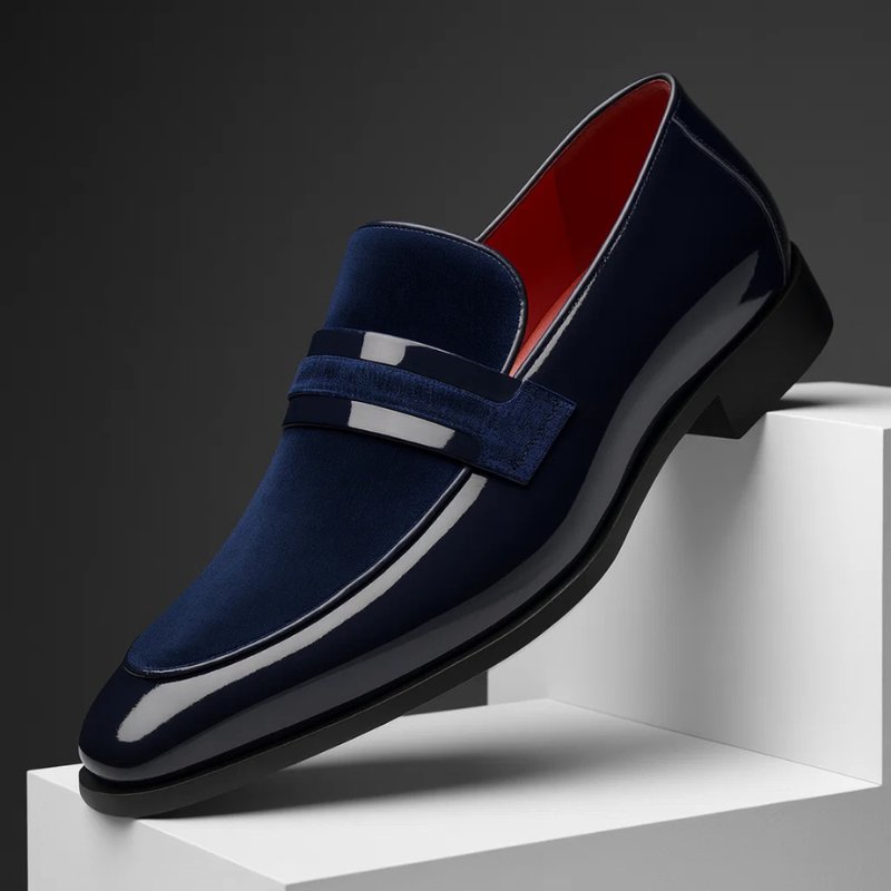 Penny Loafer Herren Leder Wildleder Business Slipper - Navy Blue
