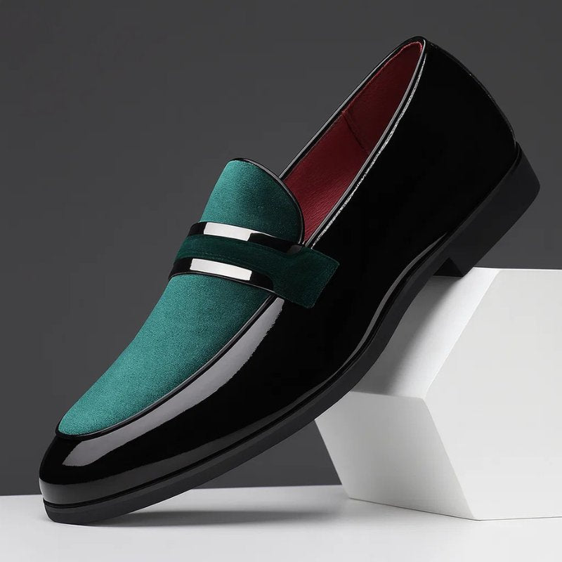 Penny Loafer Herren Leder Wildleder Business Slipper - Green Black