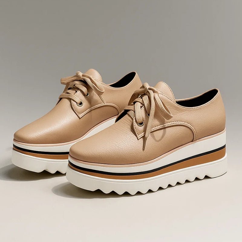 Platform Oxford Schuhe Wedge Sneaker Schnürung - Beige