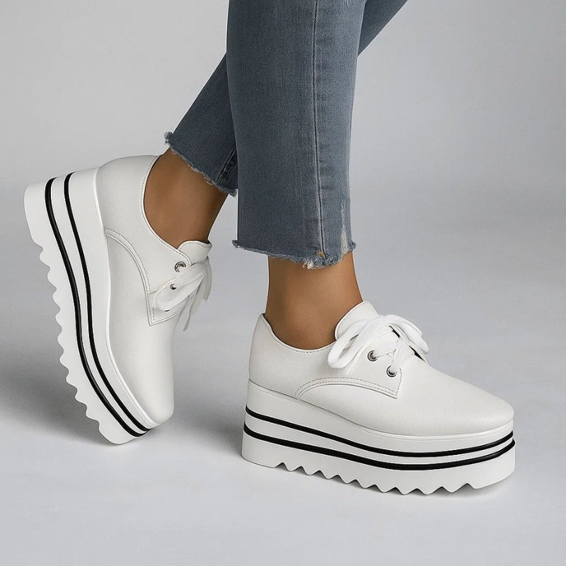 Platform Oxford Schuhe Wedge Sneaker Schnürung - White