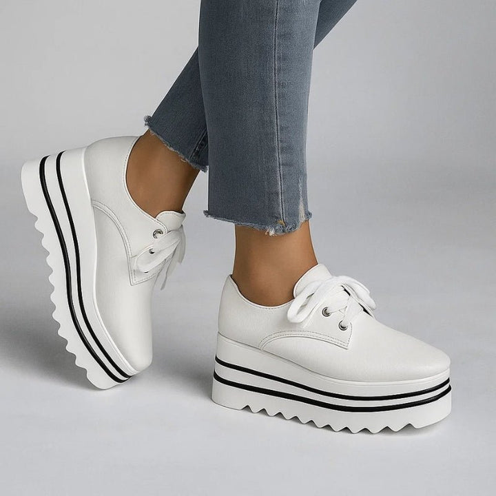 Platform Oxford Schuhe Wedge Sneaker Schnürung - White