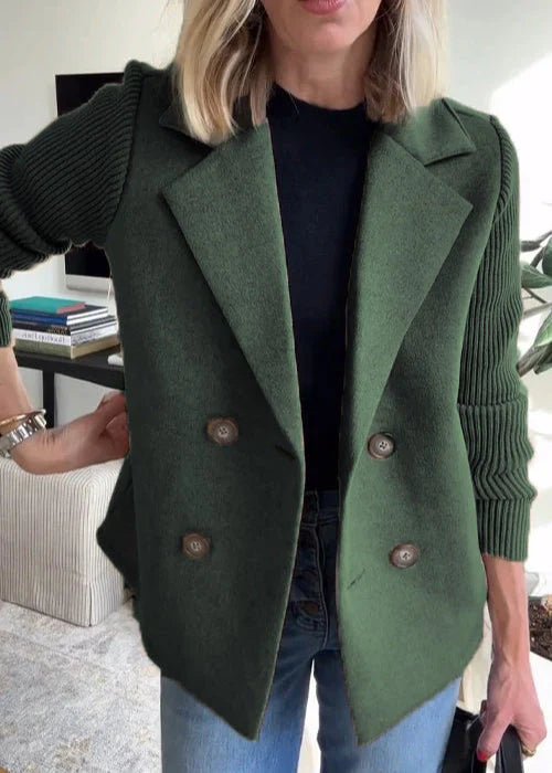 Plus Size Blazer Doppelreihig Rosa Wolle Strick Ärmel - Green