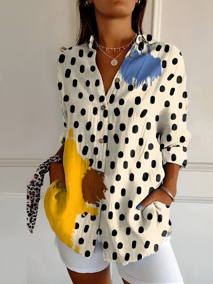 Plus Size Bluse Florale Prints Langarm Knopfleiste - Cow Prints