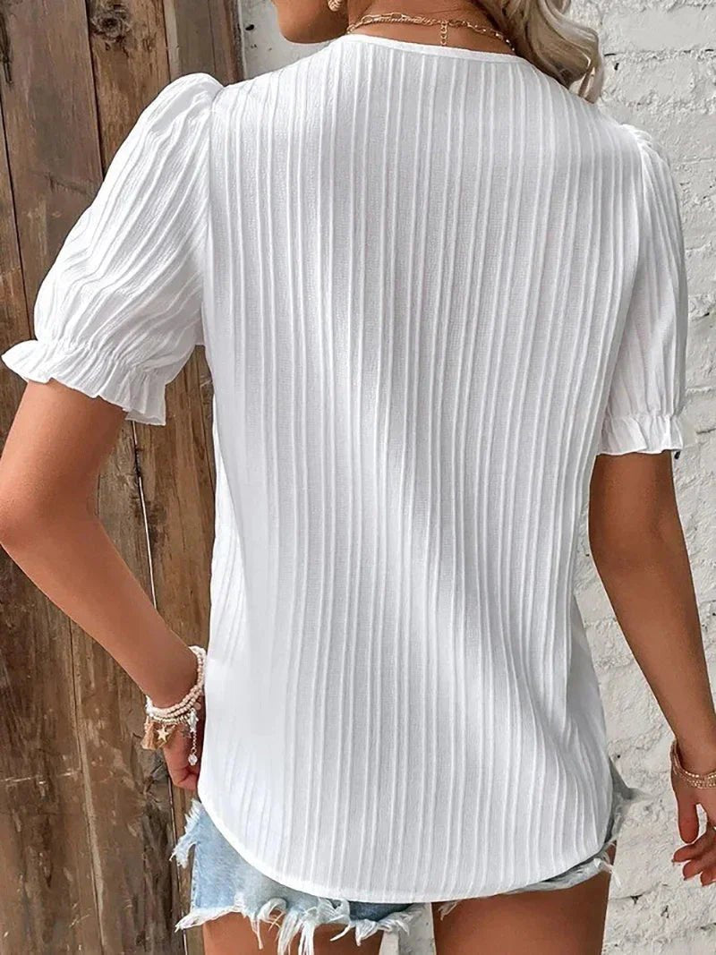 Plus Size Bluse mit Spitze V-Ausschnitt Puffärmel