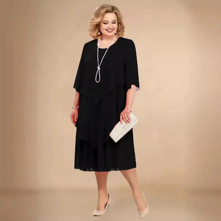 Plus Size Chiffon Kleid Elegant Knielang Schwarz - Black
