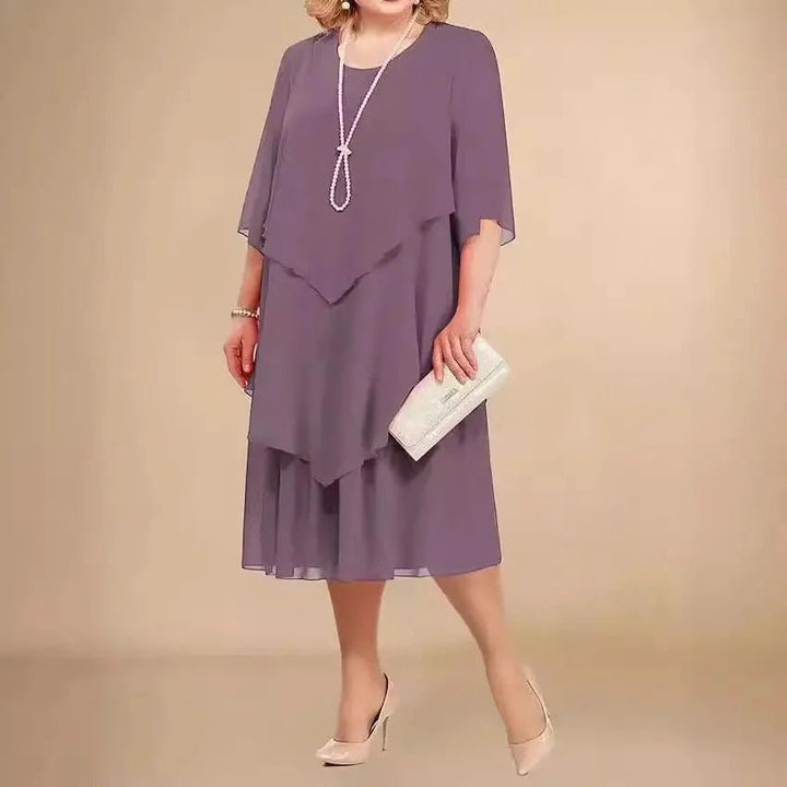 Plus Size Chiffon Kleid Elegant Knielang Schwarz - Light Purple