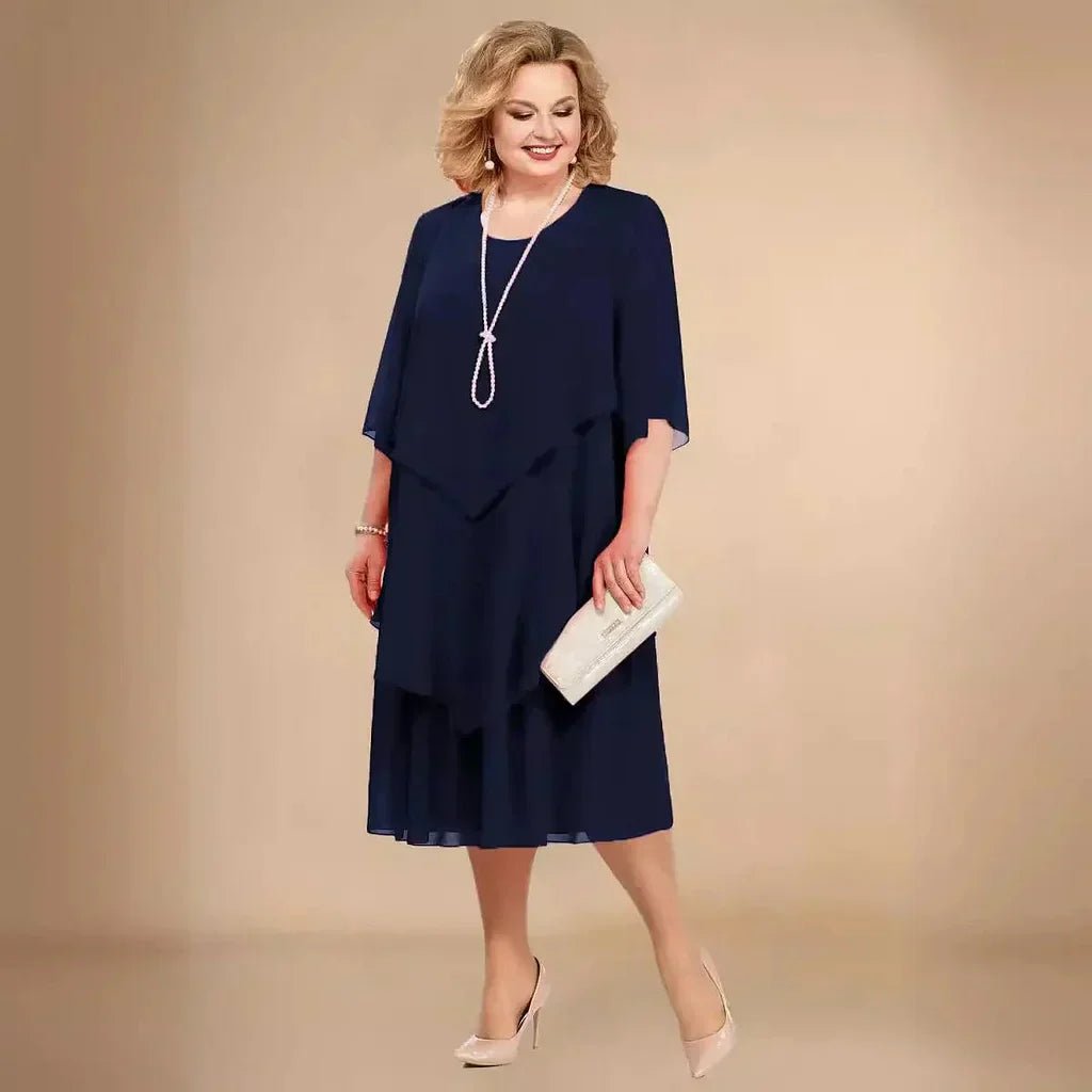 Plus Size Chiffon Kleid Elegant Knielang Schwarz - Navy