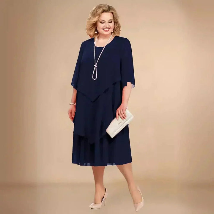 Plus Size Chiffon Kleid Elegant Knielang Schwarz - Navy