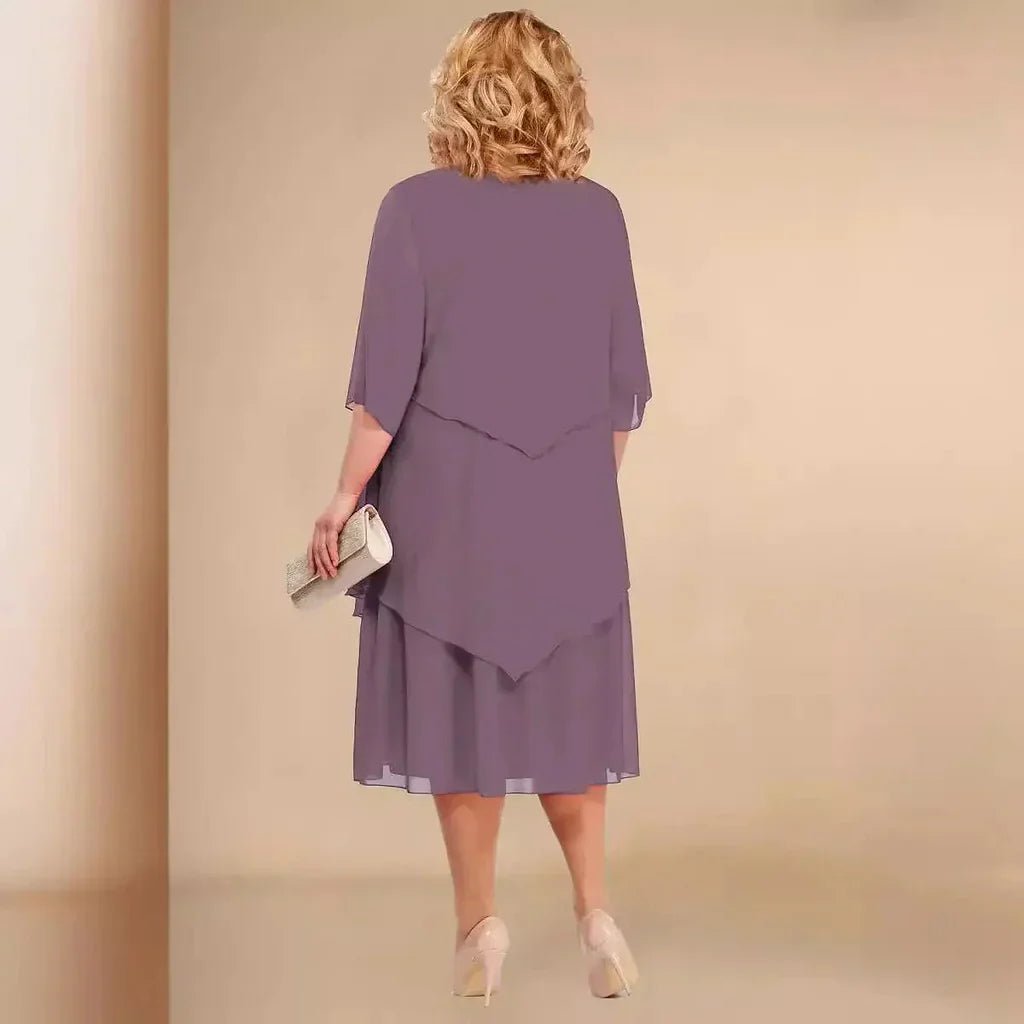 Plus Size Chiffon Kleid Elegant Knielang Schwarz