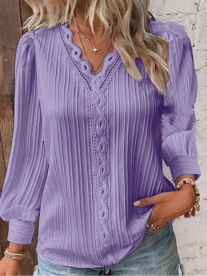 Plus Size Damen Bluse V-Ausschnitt Texturiert Langarm - Lilac