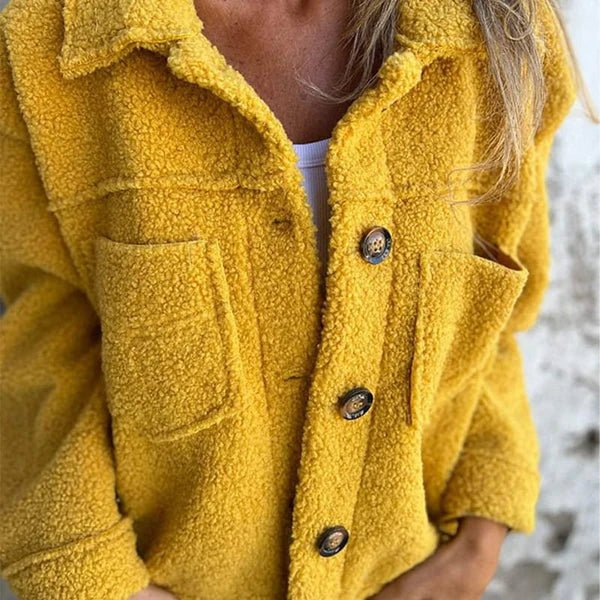Plus Size Damen Cardigan Knopfverschluss Kragen Taschen - Yellow