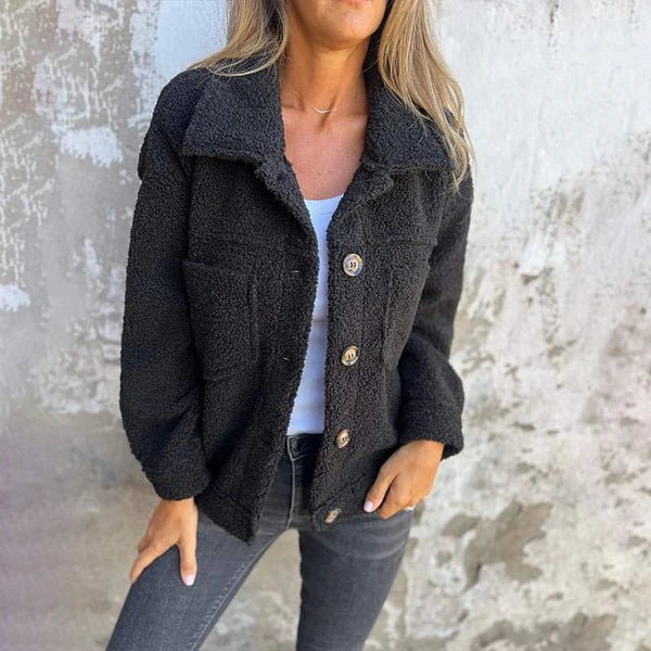 Plus Size Damen Cardigan Knopfverschluss Kragen Taschen - Black