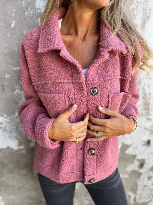 Plus Size Damen Cardigan Knopfverschluss Kragen Taschen - Pink