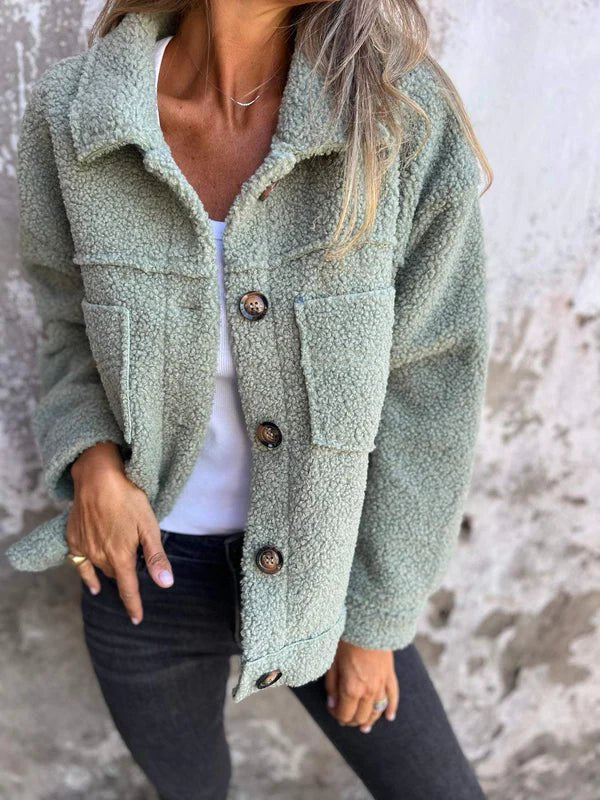 Plus Size Damen Cardigan Knopfverschluss Kragen Taschen - Light Blue