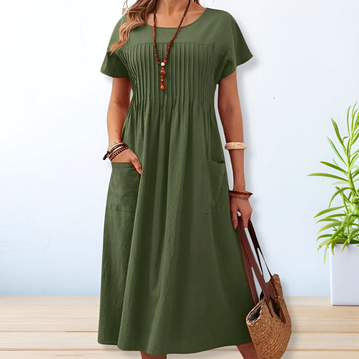 Plus Size Damen Kleid Midi Länge Lockerer Schnitt Kurzarm - Green