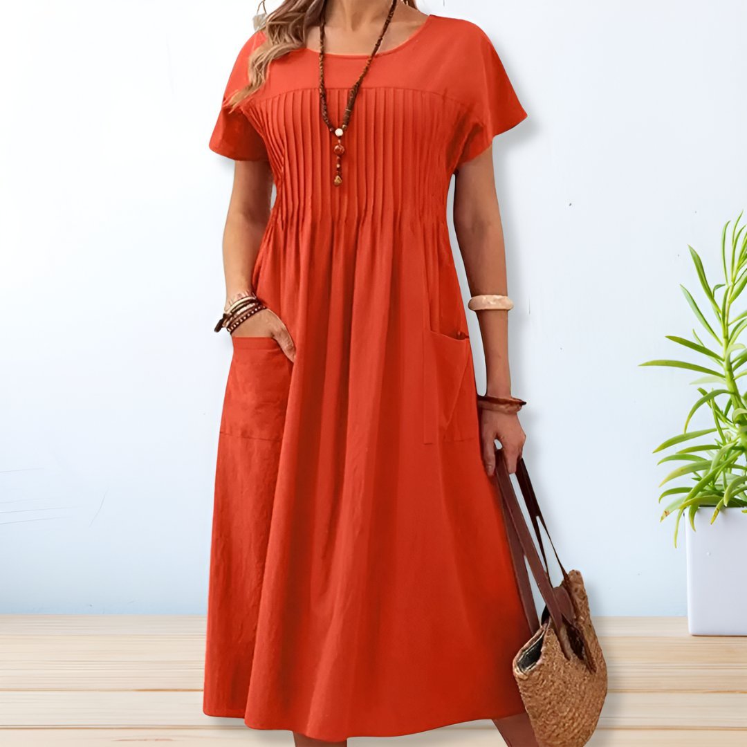 Plus Size Damen Kleid Midi Länge Lockerer Schnitt Kurzarm - Orange