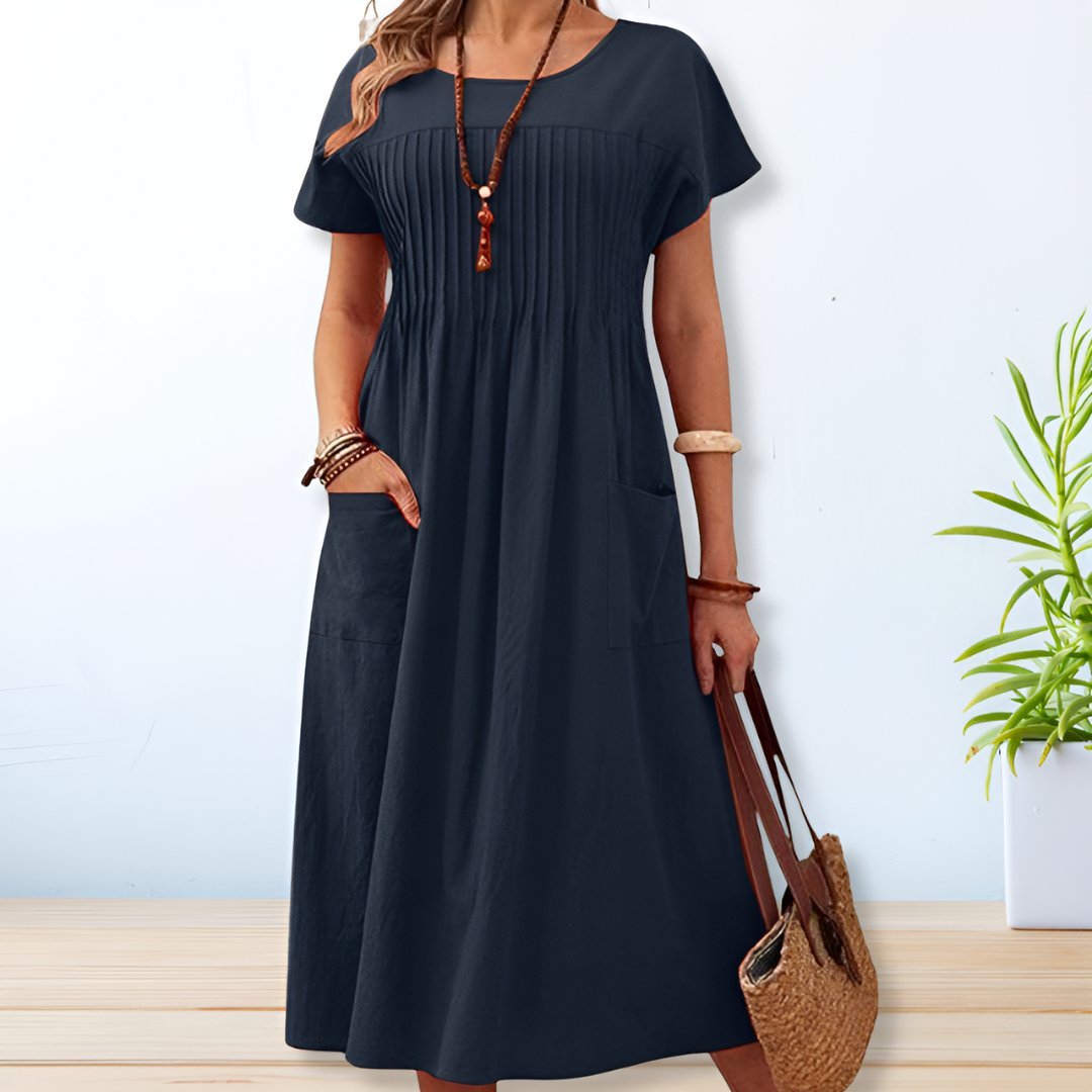 Plus Size Damen Kleid Midi Länge Lockerer Schnitt Kurzarm - Blue