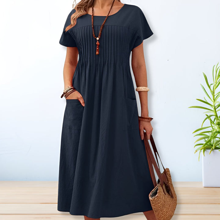 Plus Size Damen Kleid Midi Länge Lockerer Schnitt Kurzarm - Blue