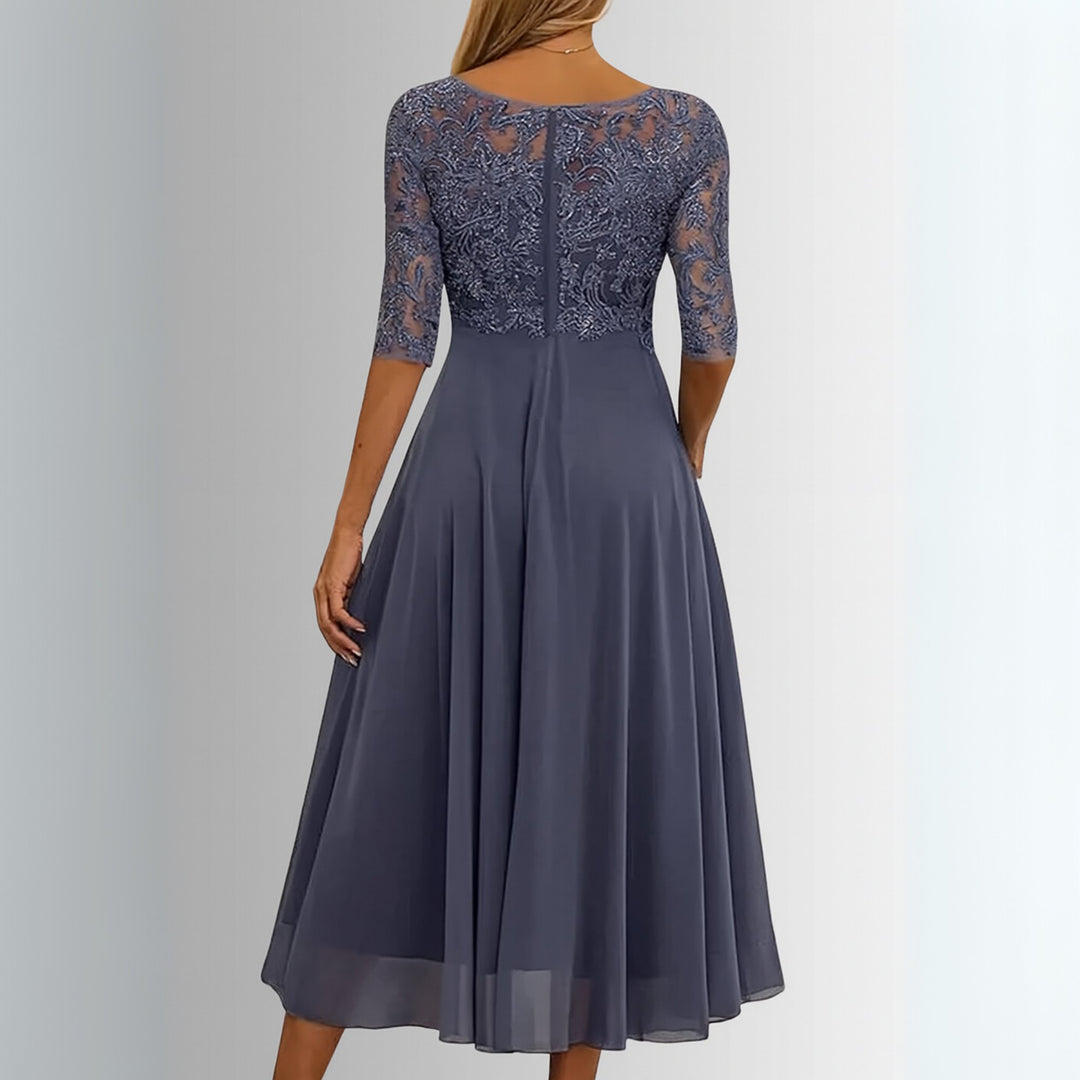Plus Size Damen Spitzenkleid Elegant Midi A-Linie Langarm