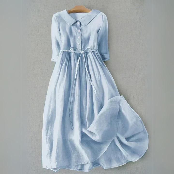 Plus Size Hemdkleid Damen Langarm Gürtel Casual - Sky Blue