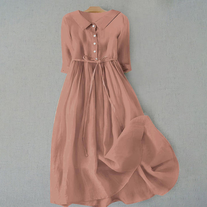Plus Size Hemdkleid Damen Langarm Gürtel Casual - Light Brown