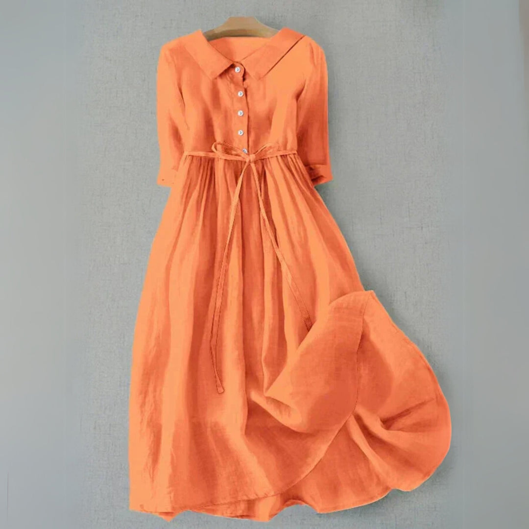 Plus Size Hemdkleid Damen Langarm Gürtel Casual - Orange