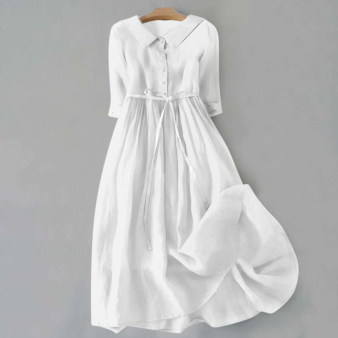 Plus Size Hemdkleid Damen Langarm Gürtel Casual - White