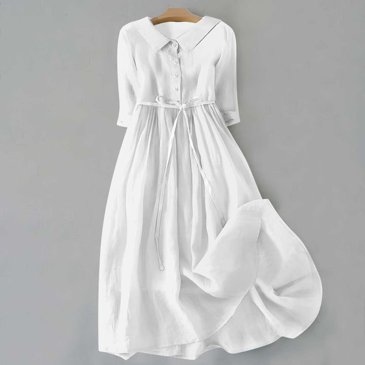 Plus Size Hemdkleid Damen Langarm Gürtel Casual - White
