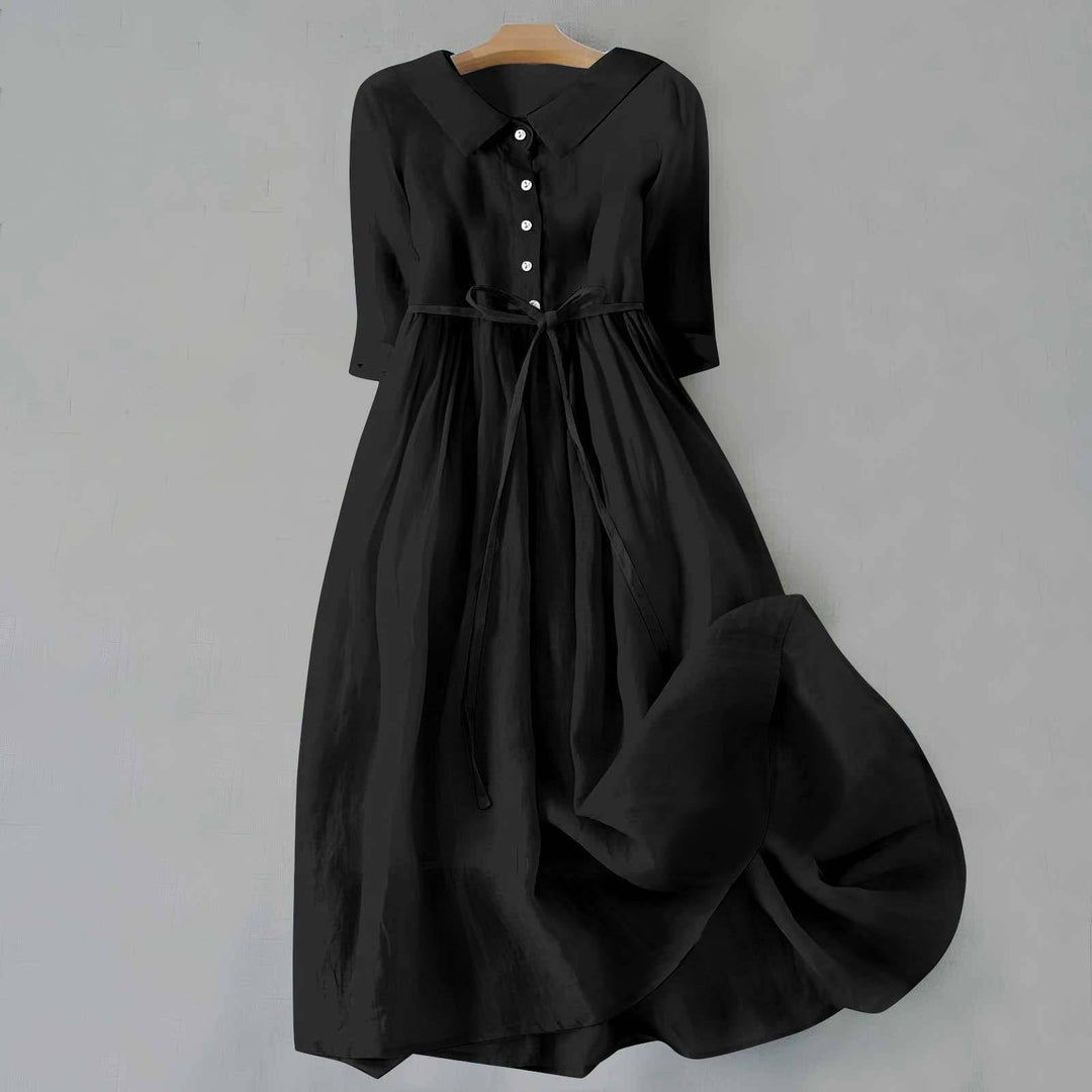 Plus Size Hemdkleid Damen Langarm Gürtel Casual - Black