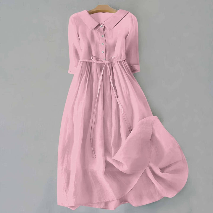 Plus Size Hemdkleid Damen Langarm Gürtel Casual - Pink