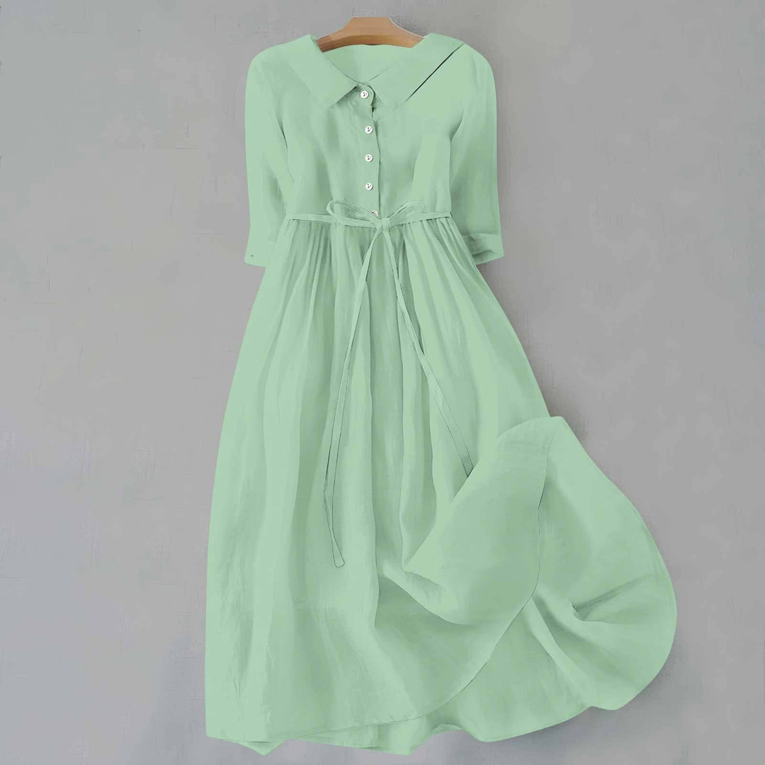 Plus Size Hemdkleid Damen Langarm Gürtel Casual - Light Green