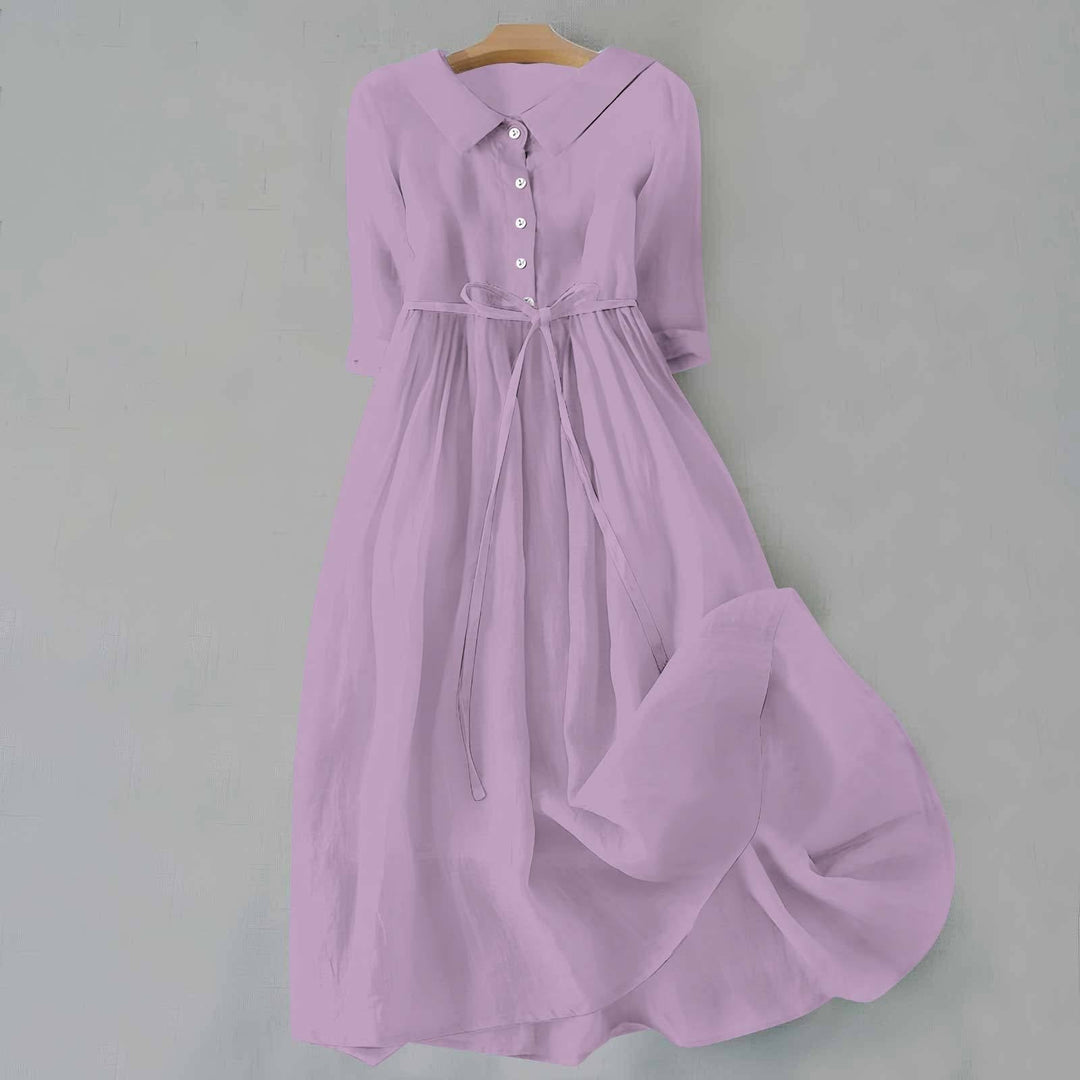 Plus Size Hemdkleid Damen Langarm Gürtel Casual - Purple