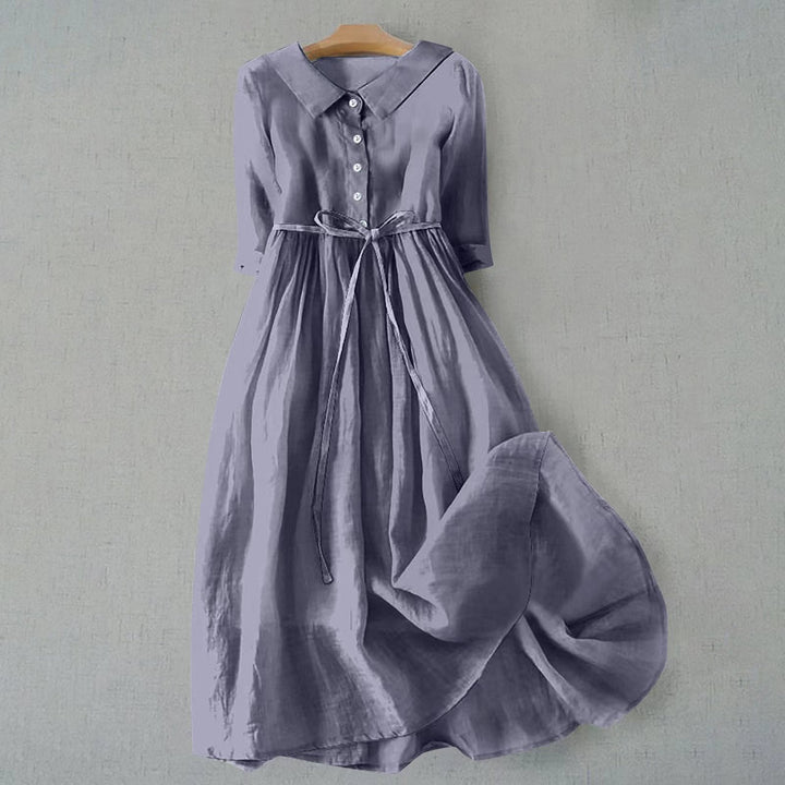 Plus Size Hemdkleid Damen Langarm Gürtel Casual - Lavender Gray