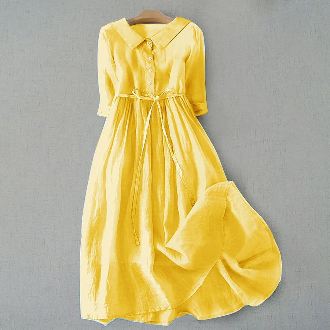 Plus Size Hemdkleid Damen Langarm Gürtel Casual - Yellow