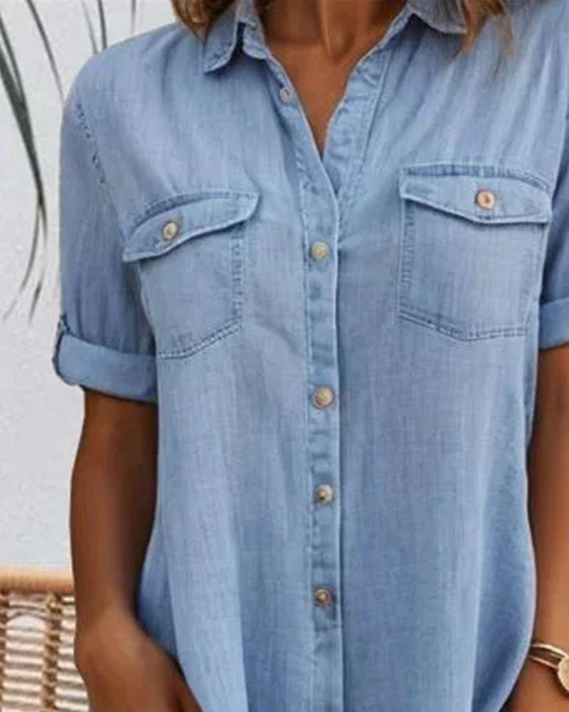 Plus Size Jeanskleid Hemdkleid Knöpfen Leicht Casual