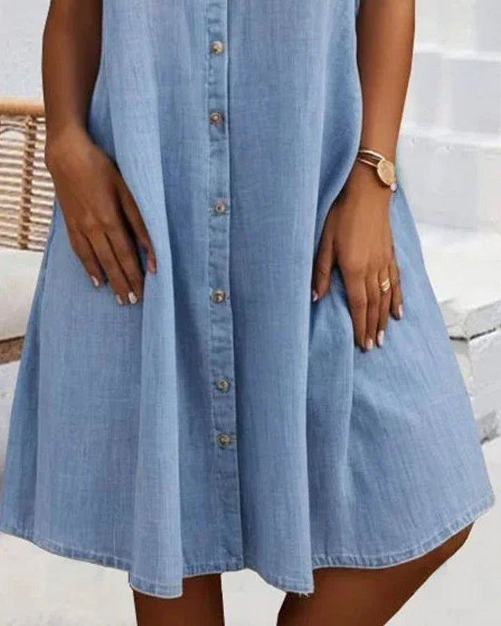 Plus Size Jeanskleid Hemdkleid Knöpfen Leicht Casual