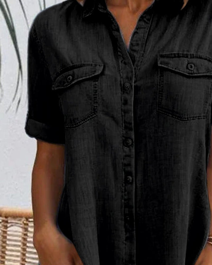 Plus Size Jeanskleid Hemdkleid Knöpfen Leicht Casual