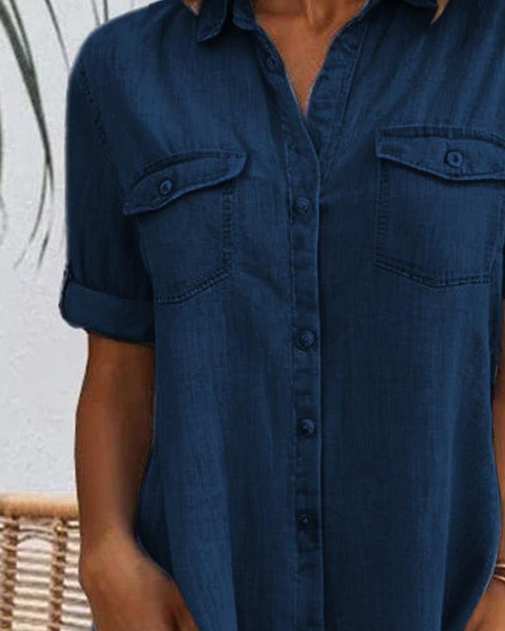 Plus Size Jeanskleid Hemdkleid Knöpfen Leicht Casual