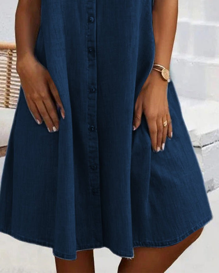 Plus Size Jeanskleid Hemdkleid Knöpfen Leicht Casual