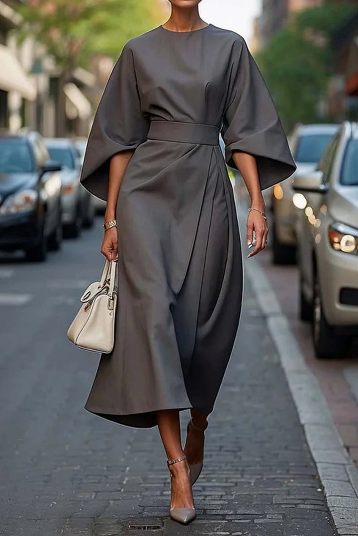 Plus Size Kleid Laterne Ärmel Midi Elegant Schwarz - Gray