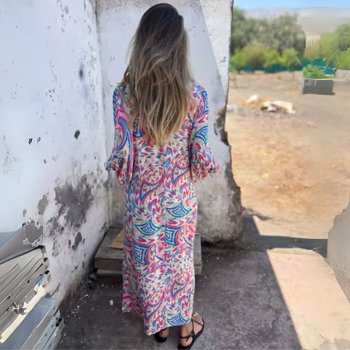 Plus Size Kleid Leopard Print V-Ausschnitt Langarm