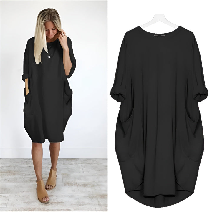 Plus Size Kleid mit Taschen Locker Sitzend Elegant - Black