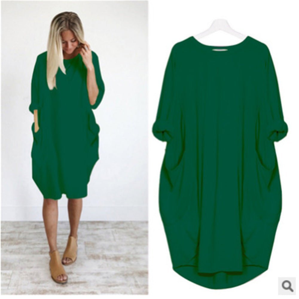 Plus Size Kleid mit Taschen Locker Sitzend Elegant - Green