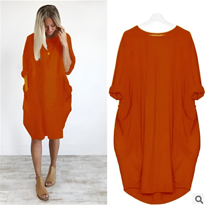 Plus Size Kleid mit Taschen Locker Sitzend Elegant - Orange