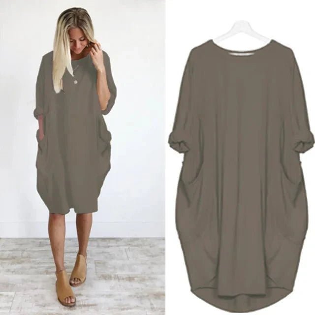 Plus Size Kleid mit Taschen Locker Sitzend Elegant - Dark Gray