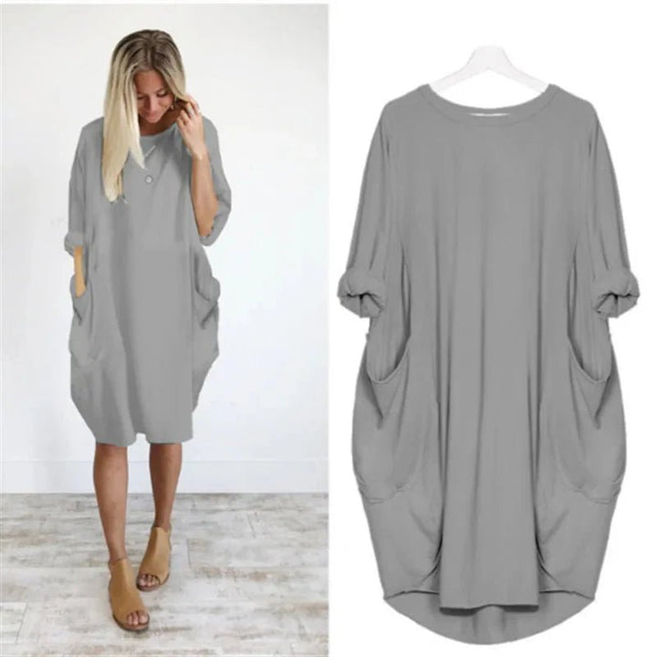 Plus Size Kleid mit Taschen Locker Sitzend Elegant - Gray